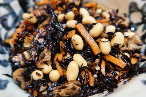 ひじきと豆と人参の煮物（アップ） ひじき,ヒジキ,海藻の写真素材