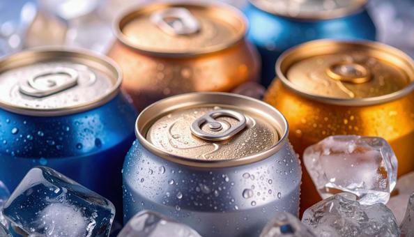氷水でキンキンに冷やされた缶ビール 氷水でキンキンに冷やされた缶ビールの写真