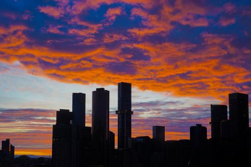 朝焼け映える摩天楼 メルボルン,オーストラリア,朝焼けの写真素材