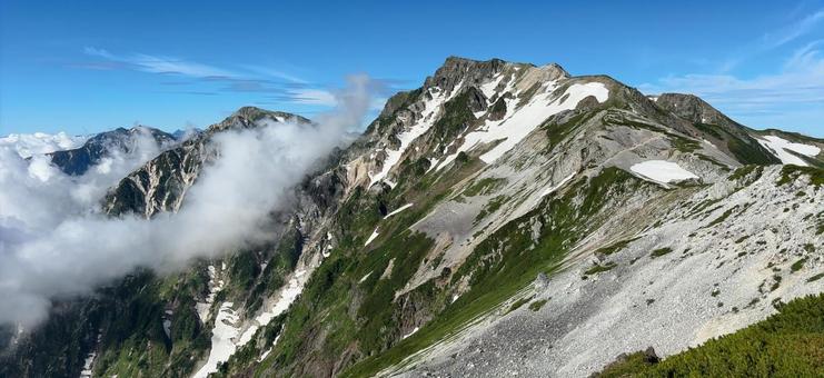 Clear blue skies and mountain ridges, JPG
