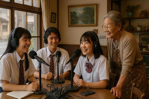 高校生と祖母のラジオ収録 高校生と祖母のラジオ収録の写真