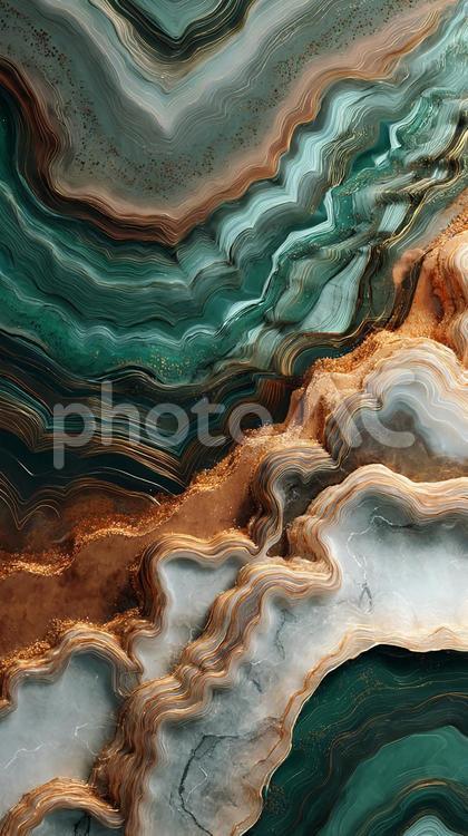 ターコイズとゴールドの幻想的な地形 抽象,抽象画,アートの写真素材