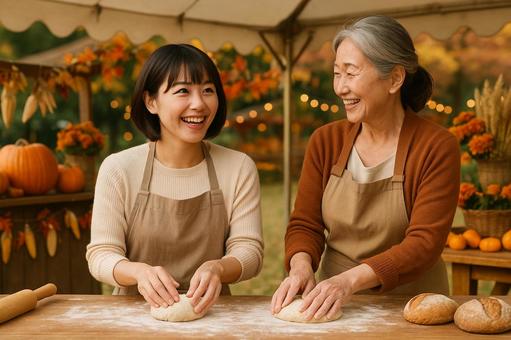 パン作り体験女性 パン作り体験女性の写真