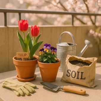 春のベランダ園芸の写真