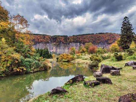 秋の見玉公園で観る柱状節理 柱状節理,地質,地層の写真素材