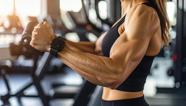 トレーニングをする女性のポートレート 腕 トレーニングをする女性のポートレート 腕の写真