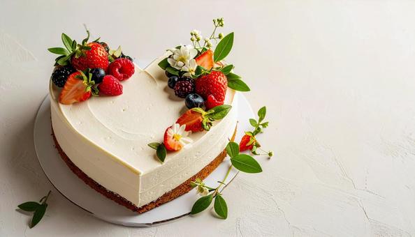 ハート型のケーキ フルーツと生クリーム ハート型のケーキ フルーツと生クリームの写真