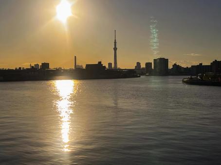 夕景の中川 葛飾区,中川,夕景の写真素材