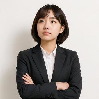 腕を組んで考える営業女子 腕を組んで考える営業女子の写真