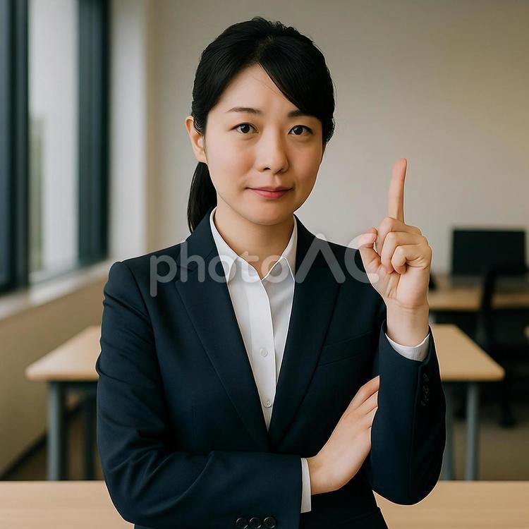 指差しで説明する女性 オフィス,女性,指差しの写真素材