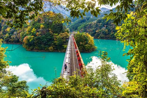 静岡県 奥大井湖上駅・秋景色 静岡県 奥大井湖上駅・秋景色 奥大井湖上駅,秋,紅葉の写真素材