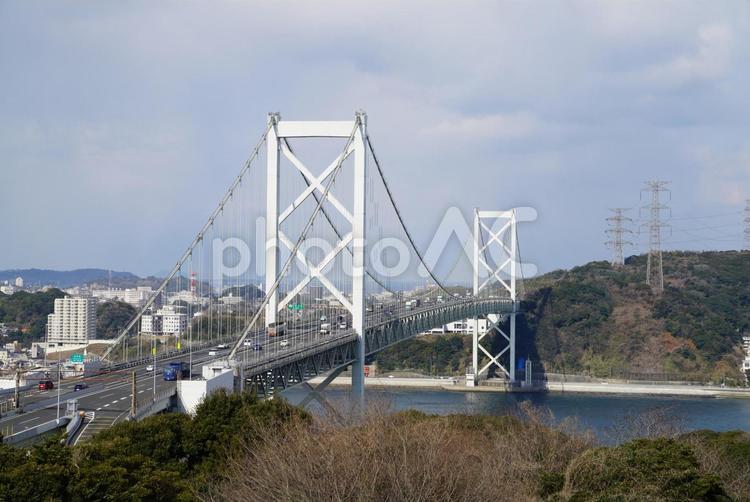 関門海峡大橋の見える風景 関門海峡大橋,風景,景色の写真素材