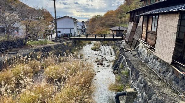 用水路 温泉,温泉街,那須湯本の写真素材