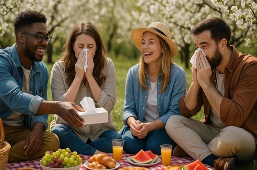 春の花咲く野外ピクニックの写真