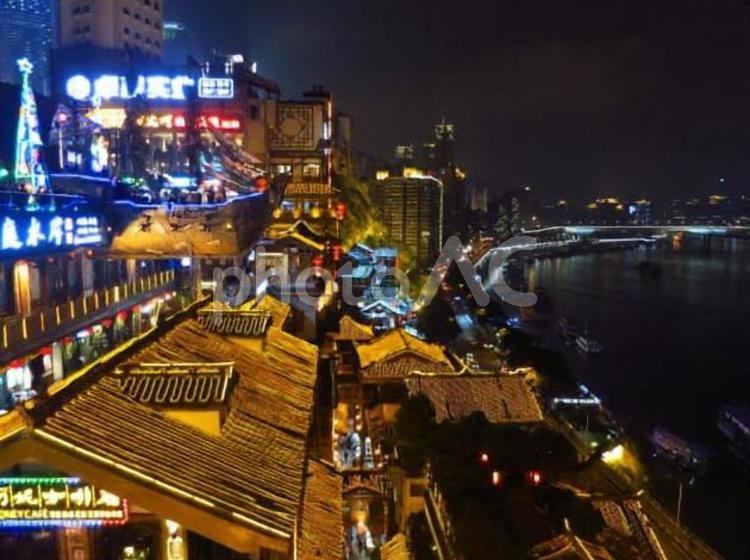 中国　重慶の夜景　2 夜景,中国,重慶の写真素材