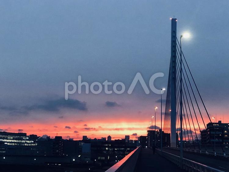 東京都江戸川区　清砂大橋から見る夕焼け 江戸川区,荒川,清砂大橋の写真素材