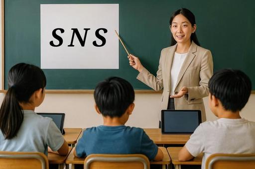 SNSの使い方についての小学校での授業の写真