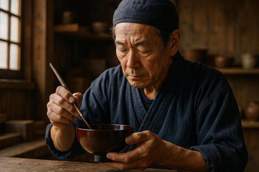 漆塗りの伝統工芸人の写真