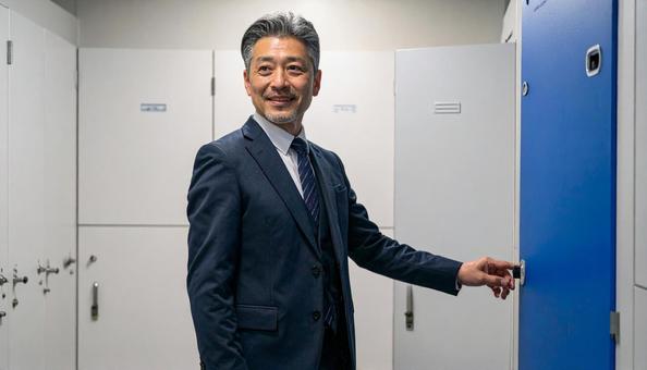 ロッカーとスーツのサラリーマン ロッカーとスーツのサラリーマンの写真