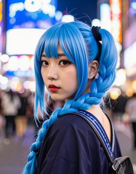 電気街で振り向く、憂鬱な青のコスプレ彼女 電気街で振り向く、憂鬱な青のコスプレ彼女の写真
