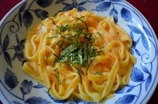 冷凍スパゲティ 冷凍スパゲティ 加熱調理後,スパゲティ,明太子クリームの写真素材