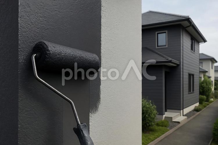 外壁塗装ローラー施工で映える住宅外観 外壁,塗装,ローラーの写真素材