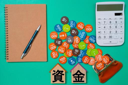 ノートと電卓とお金と財布で資金イメージ ノートと電卓とお金と財布で資金イメージ 資金,お金,ノートの写真素材