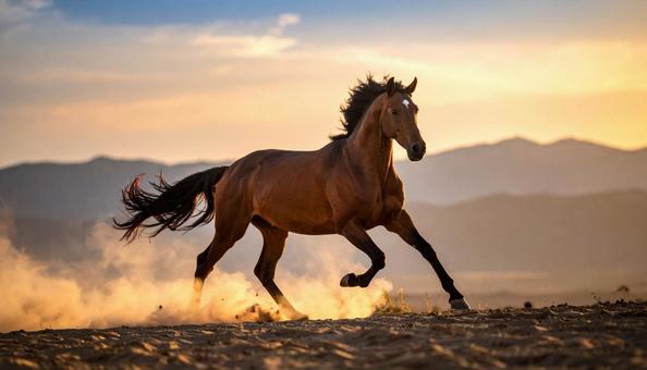 草原を走る馬 アハルテケ 草原を走る馬 アハルテケの写真
