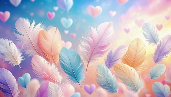 ハート型のカラフルな羽根の写真