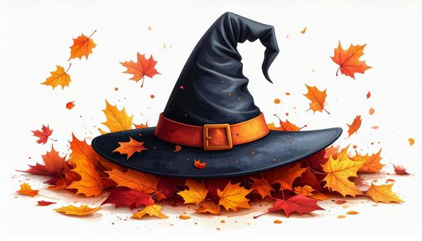 落ち葉の中の魔女の帽子 ハロウィン 落ち葉の中の魔女の帽子 ハロウィンの写真