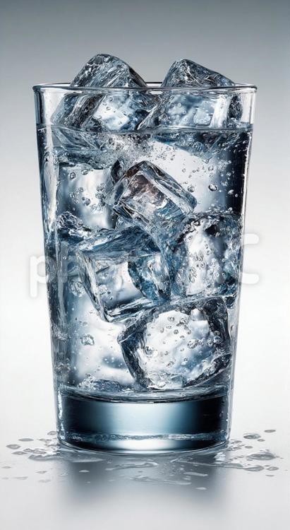 水滴がきらめく、透明な氷水の静物画 水,氷,グラスの写真素材