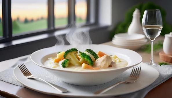 熱々のクリームシチュー クリームシチュー,シチュー,ホワイトシチューの写真素材