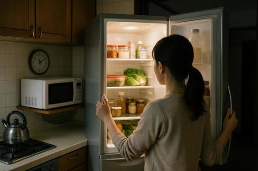 冷蔵庫を開ける瞬間の写真