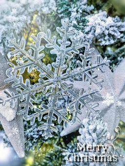 雪の結晶(オーナメント)ロゴ入り② クリスマス,雪,結晶の写真素材