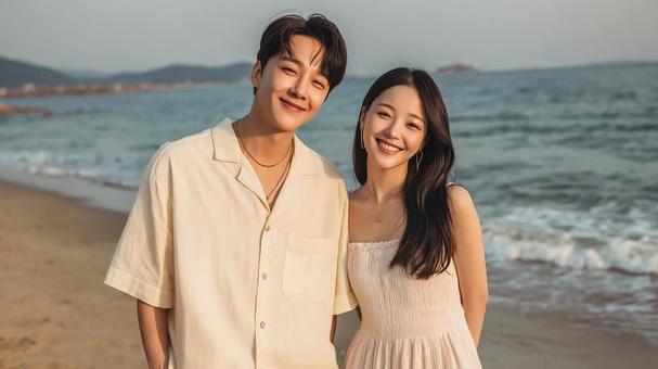 海辺のデートで見せる笑顔の写真