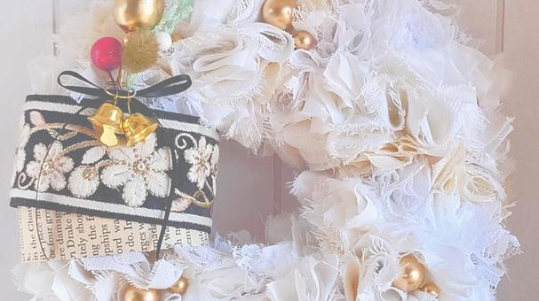 白い布のクリスマスリース　 クリスマス,リース,冬の写真素材