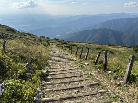 山道と緑と青空 下り道 山道と緑と青空 下り道の写真