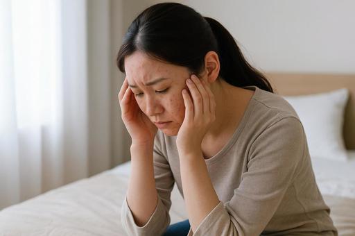 肌荒れやニキビに悩む女性の写真