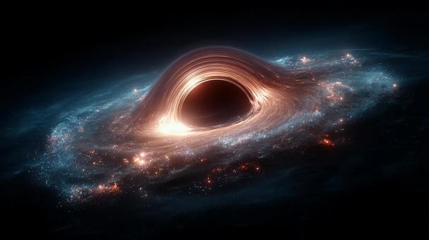 時空を歪めるブラックホールと周囲の星々 時空を歪めるブラックホールと周囲の星々の写真