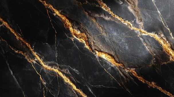 金色の線が走るブラックマーブル模様 金色の線が走るブラックマーブル模様の写真