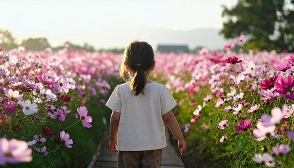 秋の秋桜の花畑の写真