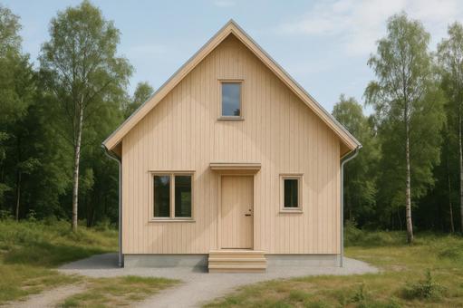 北欧風の木造新築住宅の外観 北欧風の木造新築住宅の外観の写真