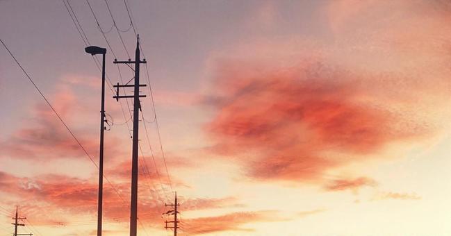 Sunset sky and electric pole, JPG