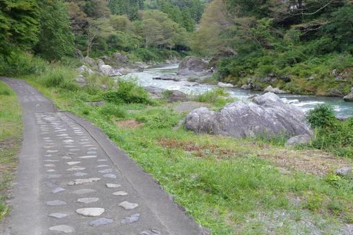 御岳渓谷の遊歩道(曇り・9月) 御岳渓谷の遊歩道(曇り・9月) 御岳渓流,渓谷,上流の写真素材