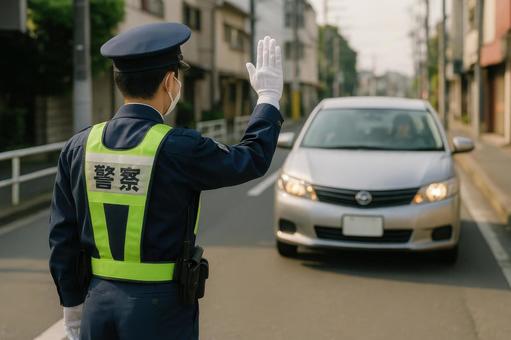 自動車を停止させる警察官 自動車を停止させる警察官の写真
