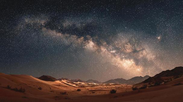 夜空にきらめく銀河：宇宙を感じる荒野の写真
