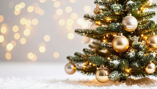 キラキラ光る明るい背景とクリスマスツリー キラキラ光る明るい背景とクリスマスツリーの写真