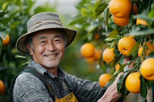 柑橘を育てる農家の男性のイメージの写真