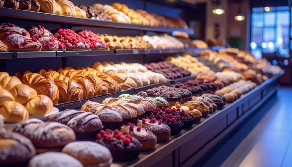 パン屋に並べられるたくさんのパン パン屋に並べられるたくさんのパンの写真