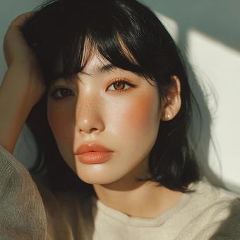 自然光に輝く美しい女性 自然光に輝く美しい女性の写真